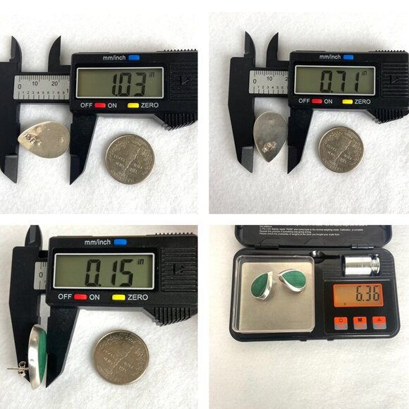 Sterling Silver 925 Southwest Style Malachite Teardrop Shaped Pierced Earrings - Picture 9 of 15